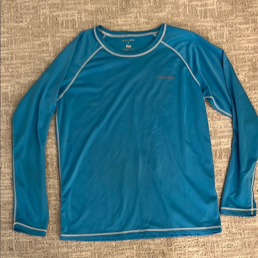 Blue Rash Guard Swim Top with Raglan Sleeves